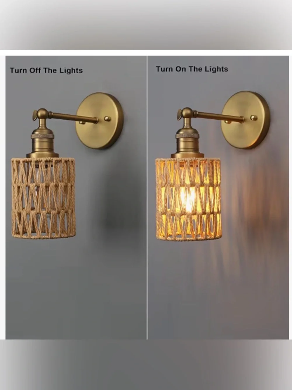 Rattan Boho Wrapped Wall Sconce Light,